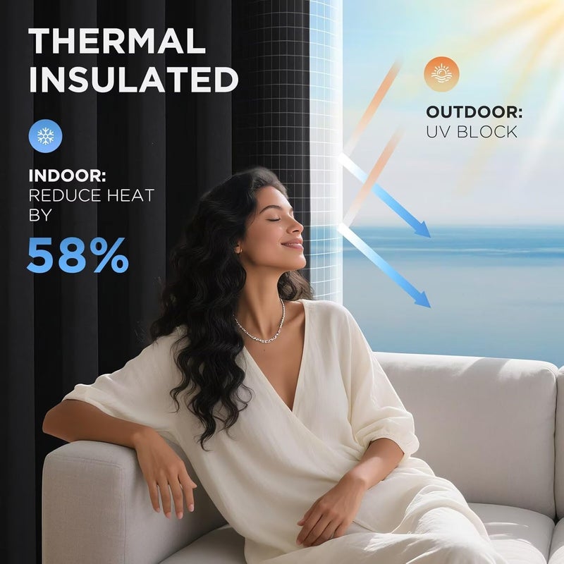 Joydeco ستائر تعتيم للغرفة النوم، ستائر تعتيم بطول 84 بوصة، ستائر سوداء مع حلقات، تقلل الضوضاء وتوفر الطاقة مع عزل حراري وخالية من التجاعيد للغرفة المعيشية، 2 لوح - Image 5